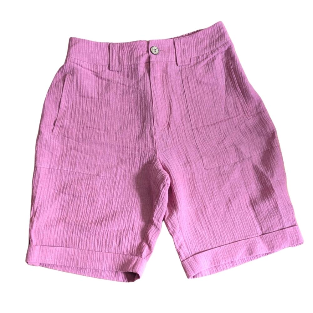 Soft Surroundings Crinkle Ramie Blend Bohemian Coastal Beach Bermuda Shorts